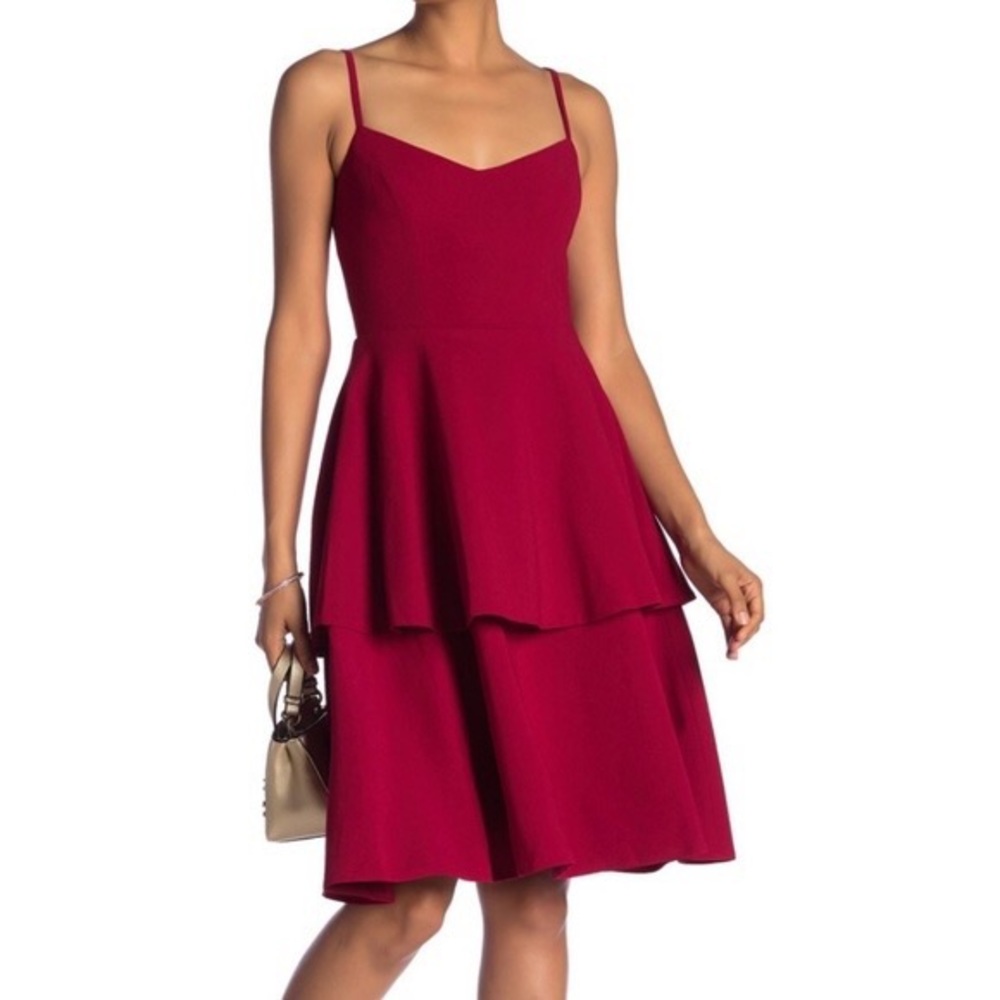 Dress the Population Burgundy Tiered Spaghetti Strap Dress